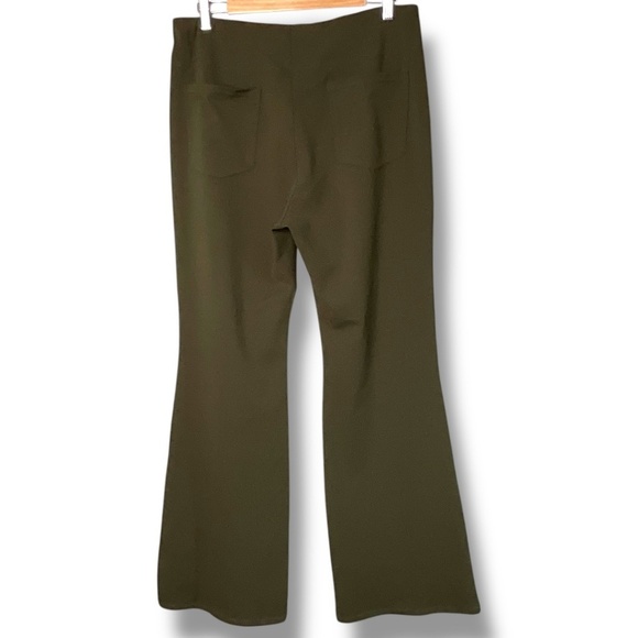 HALARA Olive Green Flare Leg Pull On Trousers Flat Front Back Pockets US Sz XL R - Picture 4 of 10